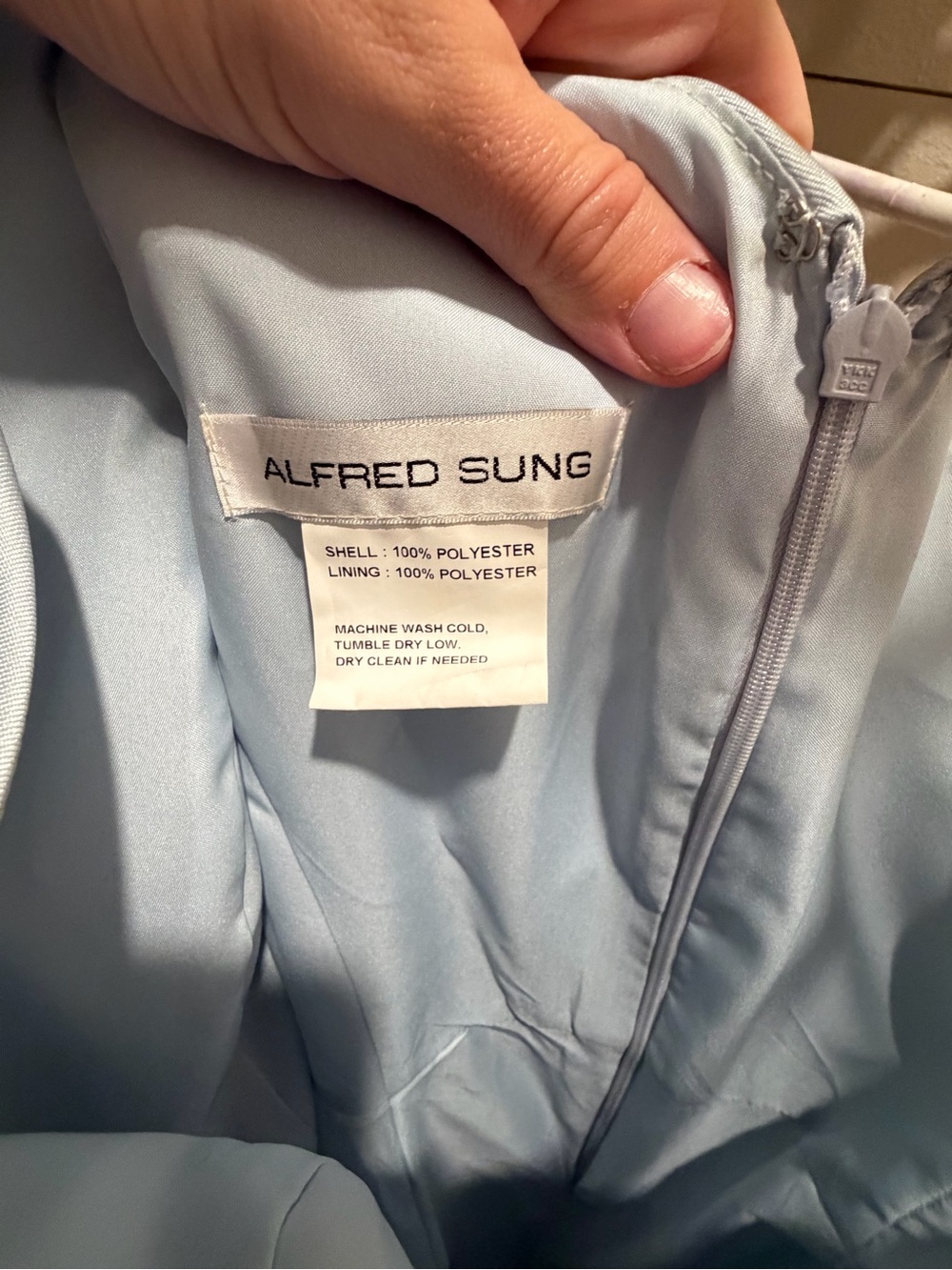 ALFRED SUNG One-Shoulder Satin Gown in Mist Blue - Picture 4 of 4